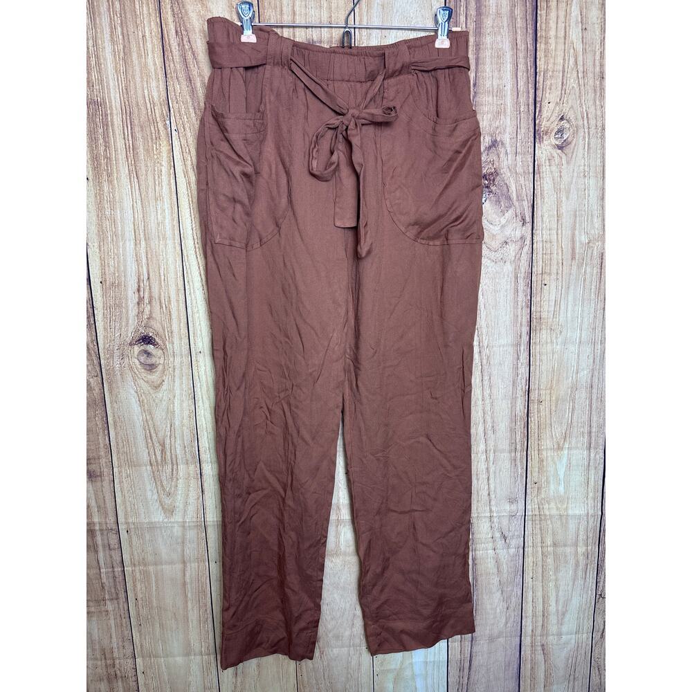 Promesa Linen Pants with Tie Belt Pocket Brown Women's Size M